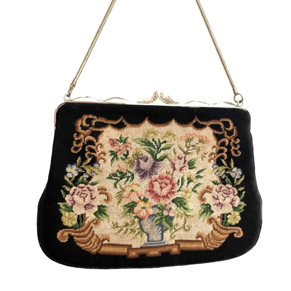 Vintage Petite Point Cross Stitch Embroidered Purse